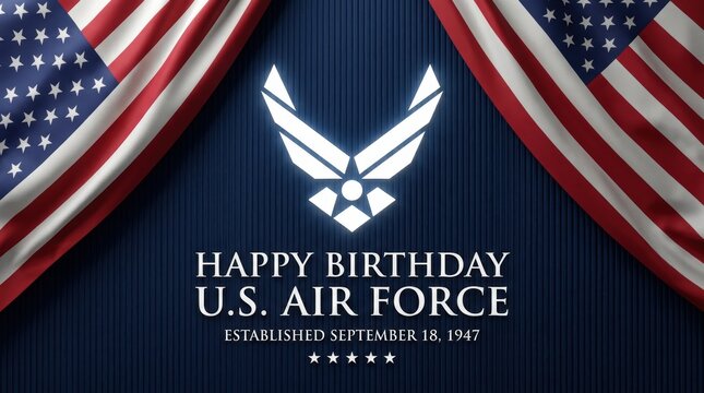 Happy birthday greeting card for the united states air force with an american flag and the official military emblem