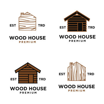 Rustic Wood House and Log Cabin Logo Designs Set Vector Collection