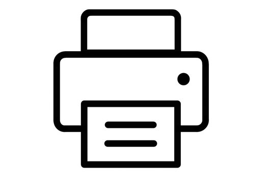 Black outline printer with paper icon transparent background