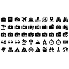 Fototapeta premium Travel, Tourism and Summer Vacation Solid Glyph Icon Set