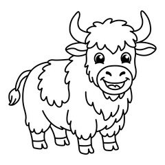 Obraz premium Yak Coloring Page, Black and White Farm Animal Illustration