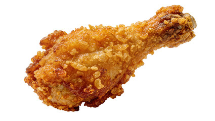 Crispy golden fried chicken drumstick with textured coating, isolated on transparent background © Maria
