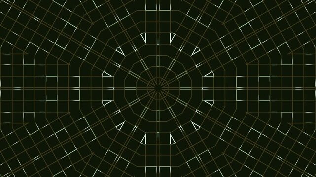 Futuristic Green Tech Grid with Radial Kaleidoscopic Pattern and Glowing Lines