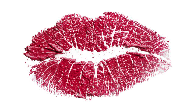 Red lipstick kiss imprint detailed texture, isolated on transparent background