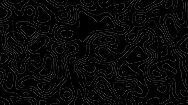 Abstract topographic map contour lines seamless background pattern in monochromatic black and white. Topography map animated background. Topographic map patterns, topography line map.