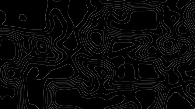 Abstract topographic map contour lines seamless background pattern in monochromatic black and white. Topography map animated background. Topographic map patterns, topography line map.
