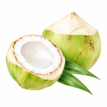 Young Green Coconut Watercolor Illustration