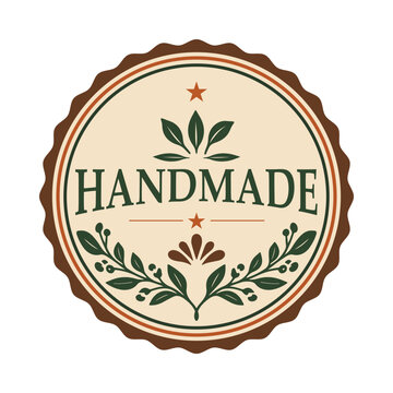 Vintage Handmade Label Badge with Botanical Foliage Ornaments