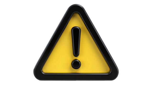 Yellow triangular warning sign with black border and exclamation mark, isolated on transparent background