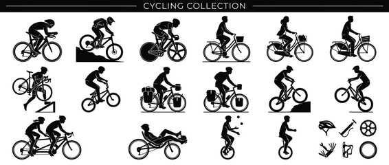 Diverse Cycling Silhouettes Collection Isolated © asam