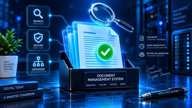 Digital document management system with verified records, search tools, and secure information processing