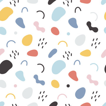 Terrazzo seamless pattern in pastel color on white bg. Granite textured sample. Perfect foe baby textile.