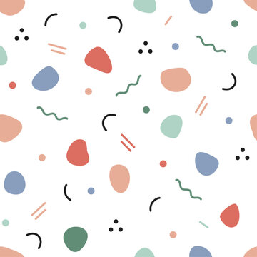 Terrazzo seamless pattern in pastel color on white bg. Granite textured sample. Perfect foe baby textile.