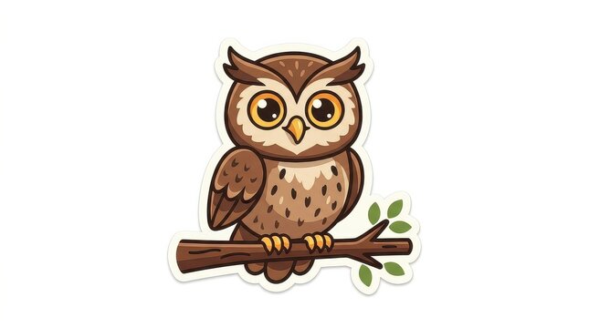 Wise Little Brown Owl Perched on Wooden Branch Cute Autumn Wildlife