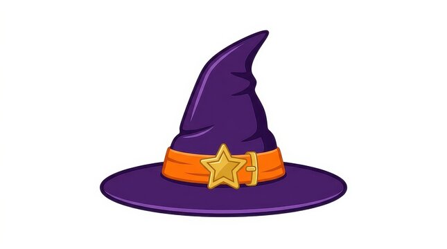 Pointed Purple Witch Hat with Orange Ribbon and Yellow Star Halloween