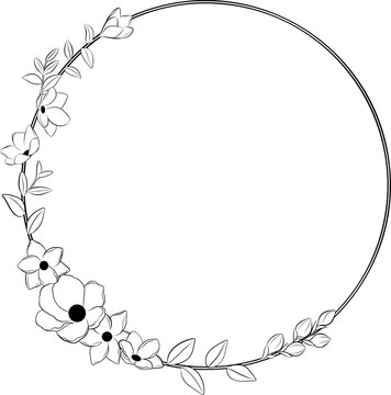 flowers with branches and leaves frame, floral wreath, border, decor freame