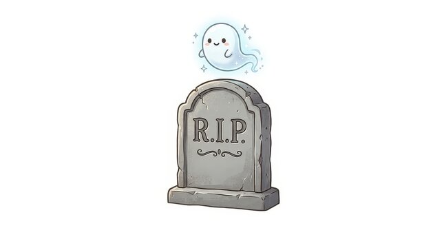 Stone Tombstone Gravestone with RIP Carving on Grassy Mound Halloween