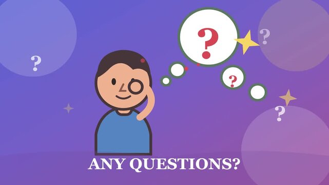 Animated Character Asking Questions With Text Overlay
