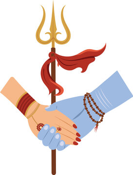 Divine Union of Shiva and Parvati Hand Holding Trishul Symbol of Love and Power