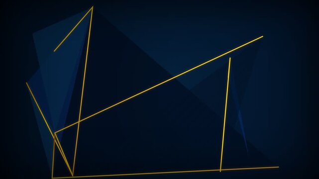 Futuristic poly motion background with intersecting golden lines and deep blue low-poly facets, concept for luxury digital art, ideal for corporate presentations and premium video production.