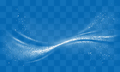 Plakat Transparent overlay with white snow dust particles and glowing sparkles. Abstract translucent design element with bokeh, wind snow swirls, sparkling frost effect. Vector illustration