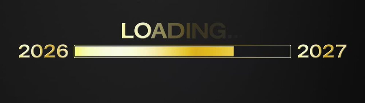 Video animation of loading bar in gold with the message loading 2027 over dark background - new year concept - represents the new year 2027.