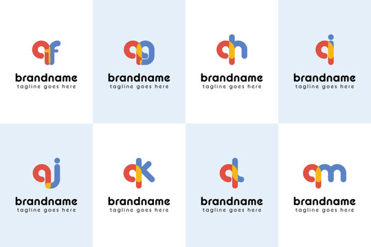 Letters qf qg qh qi qj qk ql qm Playful Logo, represent a fun, energetic, and joy