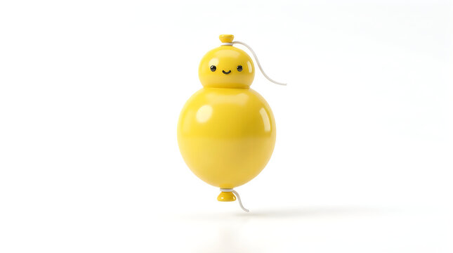 A cute yellow balloon shaped like a small bird isolated on a clean white studio background
