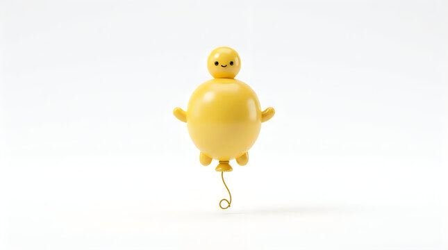 A cute yellow duck shaped foil balloon floating against a clean white background for party decoration themes
