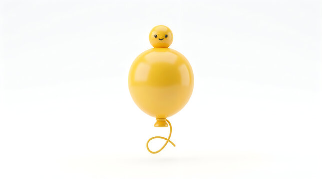 A single yellow balloon with a happy smiling face emoji printed on it isolated on a white background