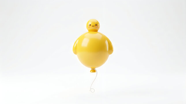 A cute yellow chick shaped balloon isolated on a white background for a birthday party celebration