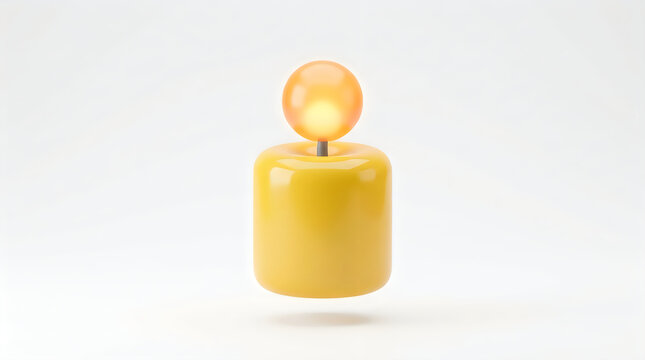A single yellow led candle with a glowing flame effect isolated on a plain white studio background