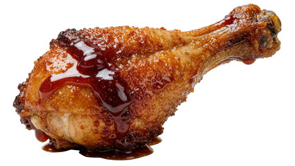 Crispy golden chicken drumstick with dark barbecue sauce, isolated on transparent background © Ruslan