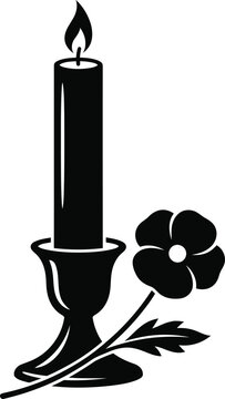 Remembrance Day Candle Flower Silhouette Vector Illustration Design