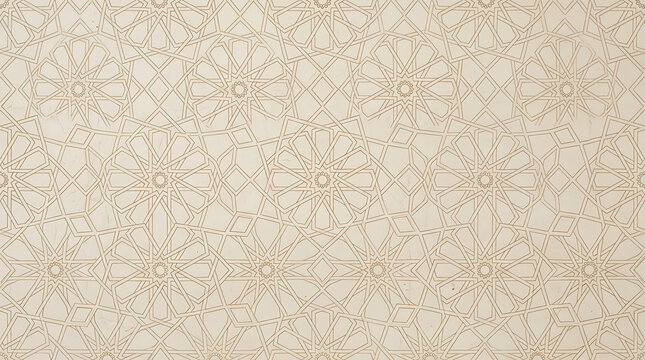 Intricate geometric islamic star pattern repeating beige background