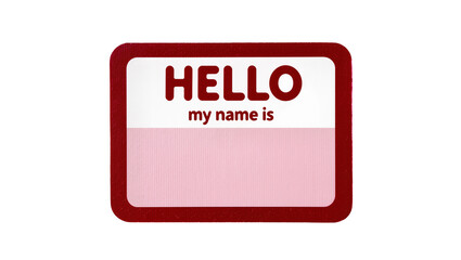 Red bordered HELLO my name is sticker with blank pink space, isolated on transparent background © Alexa