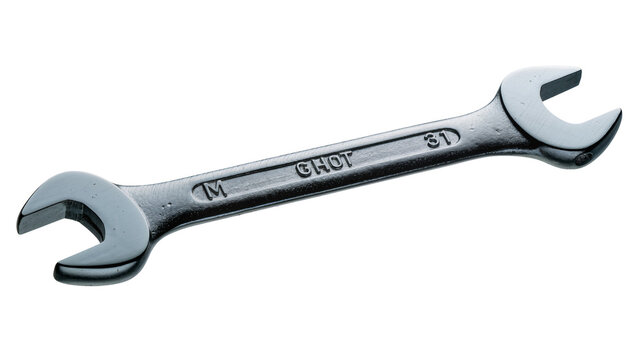Metal combination wrench with embossed GHOT 31 markings, isolated on transparent background