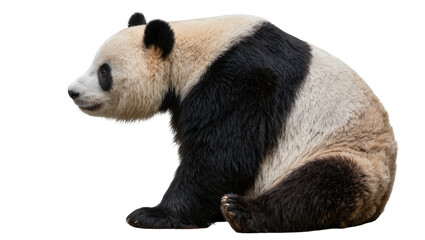 Giant panda sitting with black and white fur, isolated on transparent background © Alexa