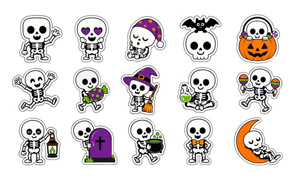 Cute Halloween Skeleton Character Illustration Collection