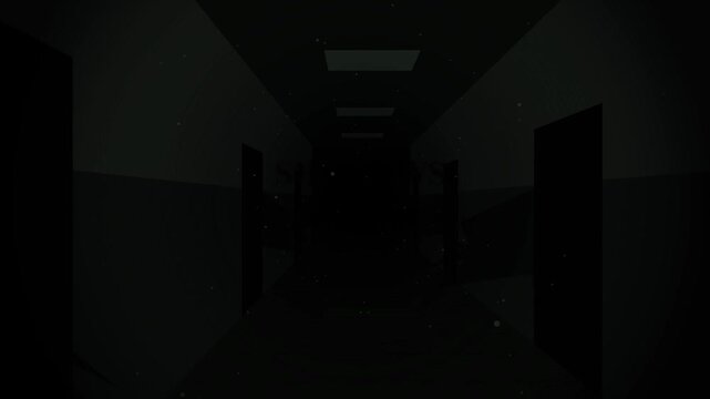 Dark ominous hallway with a distant light source.