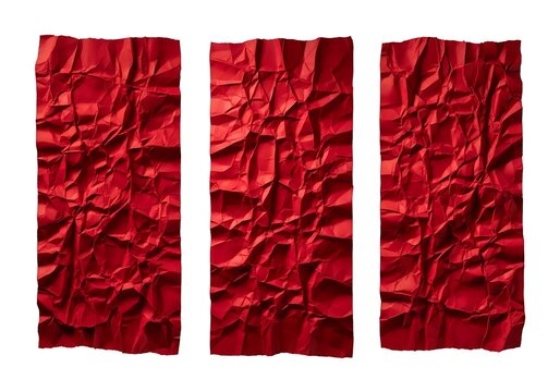 Three vertical rectangles of red wrinkled metallic foil texture