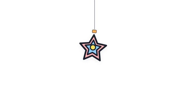 Minimalist colorful star ornament hanging on a white background