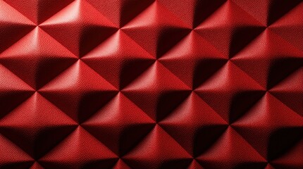 Obraz premium Deep red geometric abstract texture made from padded material. Diamond shapes form a repeating pattern with dramatic light and shadow play. Useful for backgrounds and design elements.