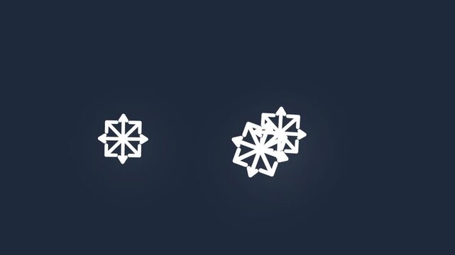 White geometric arrow symbols floating on a dark blue background.
