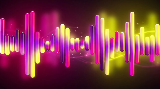 Dynamic audio frequency visualizer with vibrant purple and yellow bars