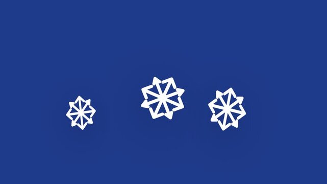 Three white geometric icons with arrows on a blue background
