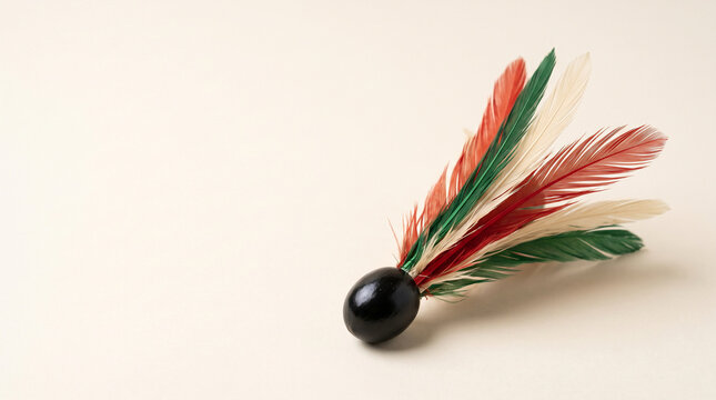 Hanetsuki shuttlecock feather macro for Japanese new year with a soapberry seed