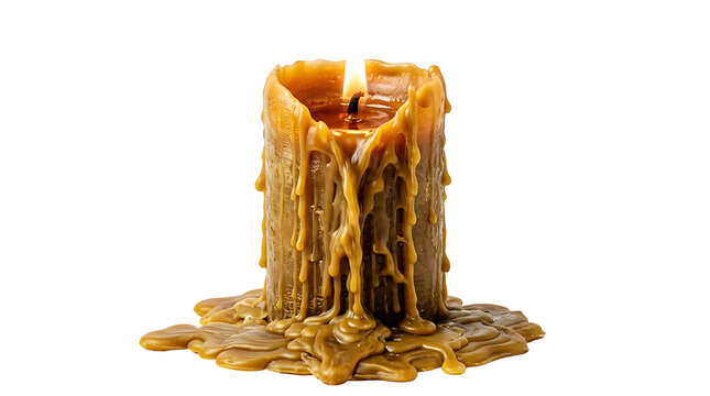 Melting Candle with Warm Golden Flame and Dripping Wax