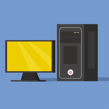 Desktop Computer Monitor and PC Tower Vector Illustration