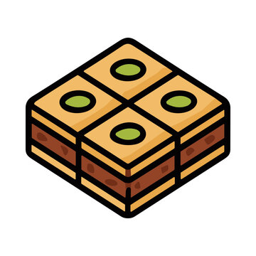 Isometric View of Delicious Square Baklava Dessert with Pistachios on Top